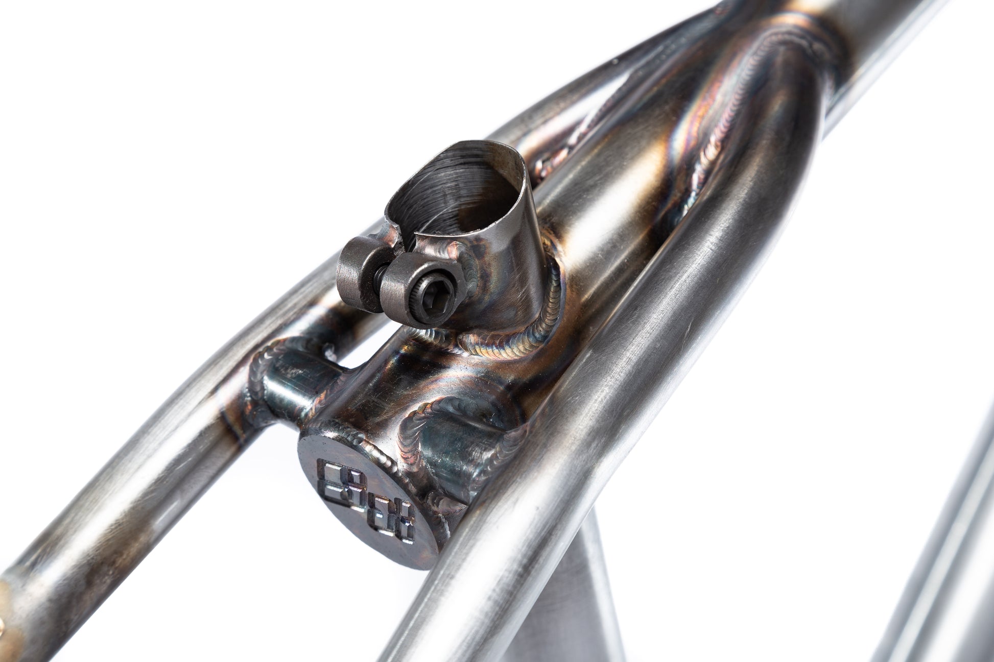 Former Pro 26 Cro-Mo frame — head tube gusset detail